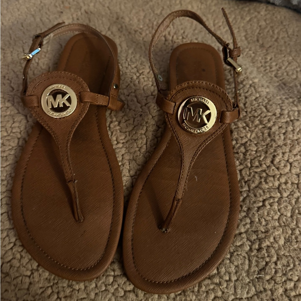 Michael Kors Tan Sandals with Gold Emblem
